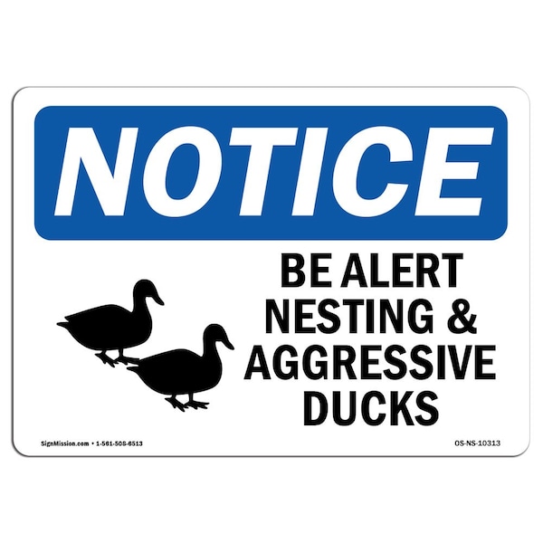Signmission OSHA Sign, 10" H, Rigid Plastic, Be Alert Nesting And Aggressive Ducks Sign With Symbol, Landscape OS-NS-P-1014-L-10313 - main